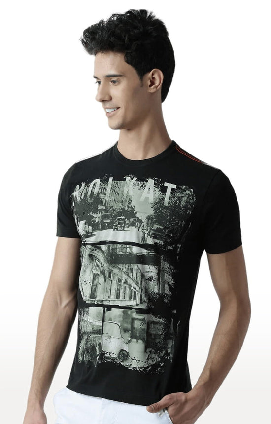 Huetrap Black Mens Short Sleeve Graphic Printed Tshirt-HT12MKGRABLK00206