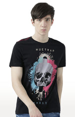 Huetrap Black Mens Short Sleeve Graphic Printed Tshirt-HT17MKGRABLK00760