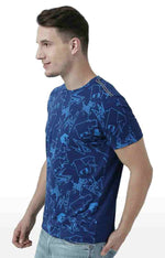 Huetrap Blue Mens Short Sleeve Graphic Printed Tshirt-HT17MKGRALNY00813