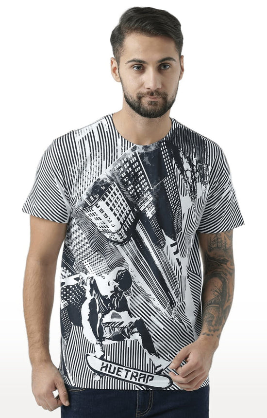 Huetrap White Mens Short Sleeve Graphic Printed Tshirt-HT18MKGRAWHT00276