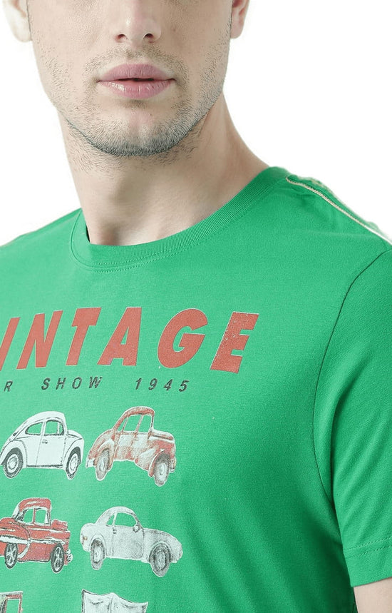 Huetrap Green Mens Short Sleeve Graphic Printed Tshirt-HT17MKGRAGRE00544