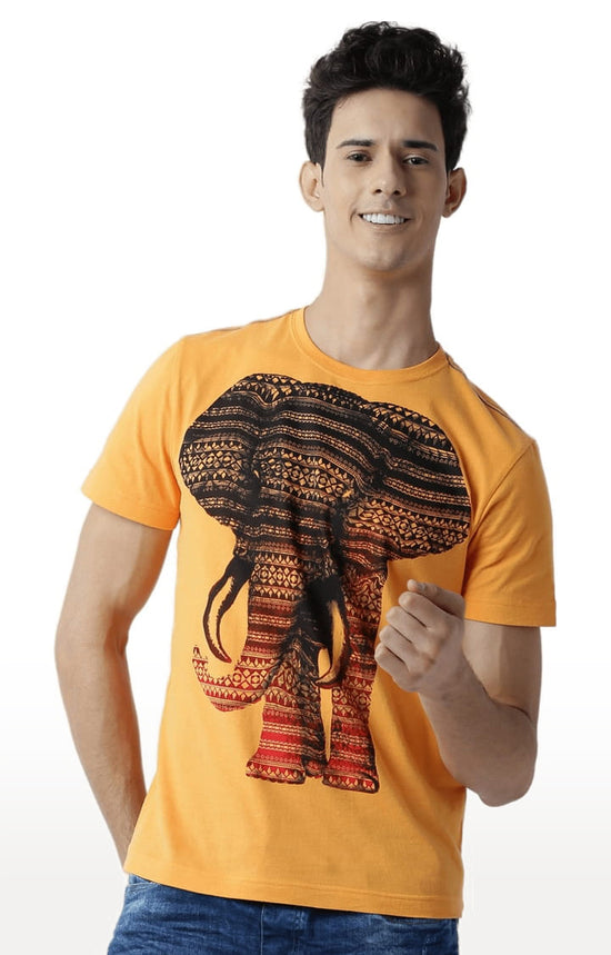 Huetrap Orange Mens Short Sleeve Graphic Printed Tshirt-HT13MKGRABZO00348