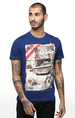 Huetrap Blue Mens Short Sleeve Graphic Printed Tshirt-HT18MKGRALNY01237