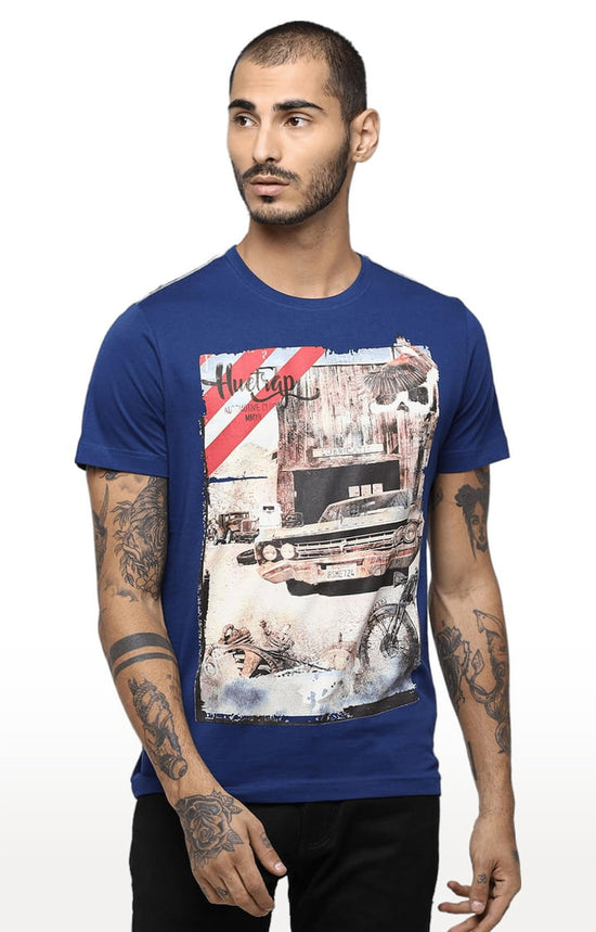 Huetrap Blue Mens Short Sleeve Graphic Printed Tshirt-HT18MKGRALNY01237