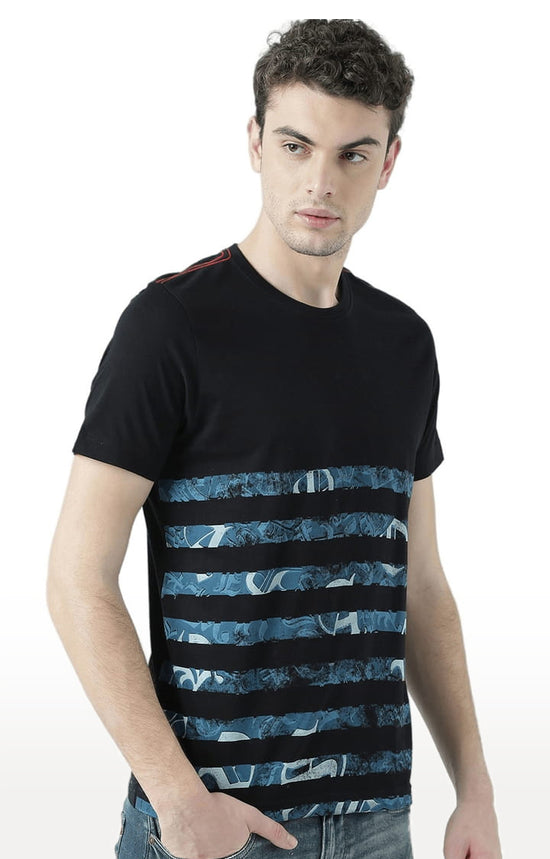 Huetrap Black Mens Short Sleeve Graphic Printed Tshirt-HT17MKGRABLK00790