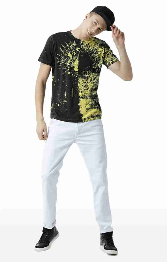 Huetrap Yellow Mens Short Sleeve Graphic Printed Tshirt-HT17MKGRAYLW00303