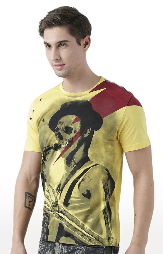 Huetrap Yellow Mens Short Sleeve Graphic Printed Tshirt-HT17MKGRAYLW01063