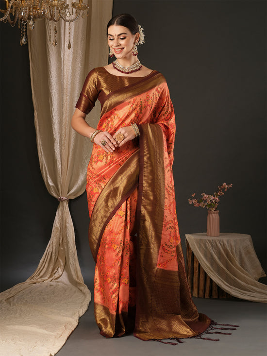 Saree Mall Women's  Blend Brown Woven Design Designer Saree With Blouse Piece-YARYA102