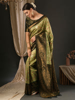 Saree Mall Women's  Blend Green Woven Design Designer Saree With Blouse Piece-YARYA103