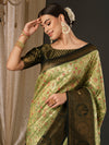 Saree Mall Women's  Blend Green Woven Design Designer Saree With Blouse Piece-YARYA103