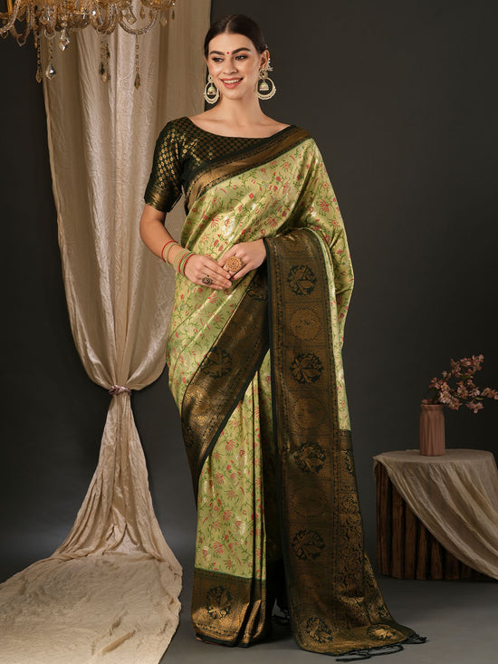 Saree Mall Women's  Blend Green Woven Design Designer Saree With Blouse Piece-YARYA103