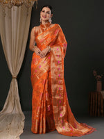 Saree Mall Women's Organza Orange Woven Design Designer Saree With Blouse Piece-YARYA111B