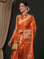 Saree Mall Women's Organza Orange Woven Design Designer Saree With Blouse Piece-YARYA111B