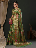 Saree Mall Women's Organza Light Green Woven Design Designer Saree With Blouse Piece-YARYA111H