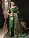 Saree Mall Women's Organza Teal Green Woven Design Designer Saree With Blouse Piece-YARYA112E