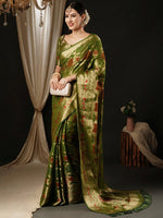 Saree Mall Women's Organza Olive Woven Design Designer Saree With Blouse Piece-YARYA112H