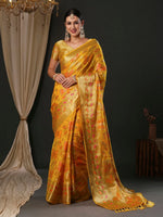 Saree Mall Women's Organza Yellow Woven Design Designer Saree With Blouse Piece-YARYA113D