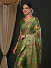 Saree Mall Women's Organza Light Green Woven Design Designer Saree With Blouse Piece-YARYA113G