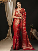 Saree Mall Women's Organza Red Woven Design Designer Saree With Blouse Piece-YARYA125A