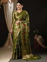 Saree Mall Women's Organza Olive Woven Design Designer Saree With Blouse Piece-YARYA125F