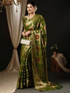 Saree Mall Women's Organza Olive Woven Design Designer Saree With Blouse Piece-YARYA125F