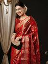 Saree Mall Women's Organza Red Woven Design Designer Saree With Blouse Piece-YARYA125G