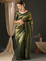 Saree Mall Women's  Blend Green Woven Design Designer Saree With Blouse Piece-YARYA201