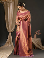 Saree Mall Women's  Blend Mauve Woven Design Designer Saree With Blouse Piece-YARYA202