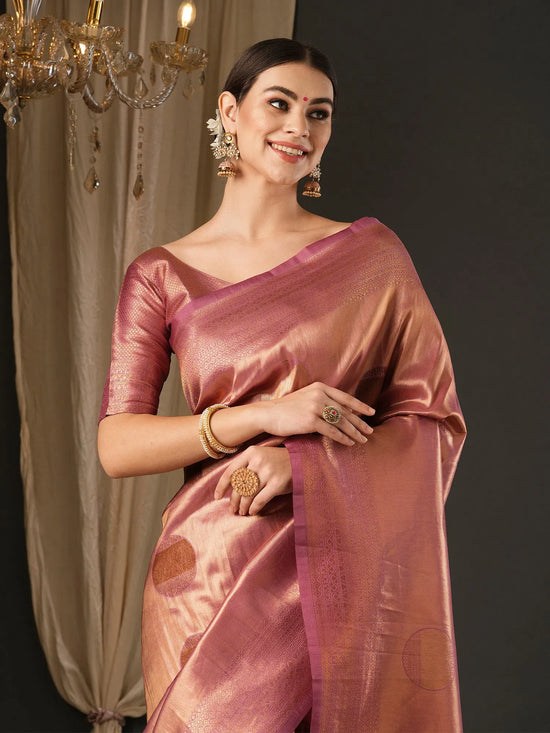 Saree Mall Women's  Blend Mauve Woven Design Designer Saree With Blouse Piece-YARYA202