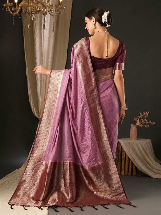 Saree Mall Women's  Blend Magenta Woven Design Designer Saree With Blouse Piece-YARYA302