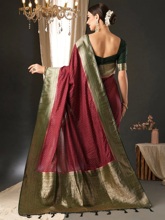 Saree Mall Women's  Blend Dark Green Woven Design Designer Saree With Blouse Piece-YARYA305