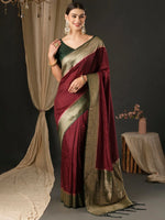 Saree Mall Women's  Blend Dark Green Woven Design Designer Saree With Blouse Piece-YARYA305