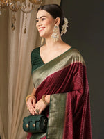 Saree Mall Women's  Blend Dark Green Woven Design Designer Saree With Blouse Piece-YARYA305