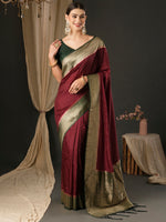 Saree Mall Women's  Blend Dark Green Woven Design Designer Saree With Blouse Piece-YARYA305