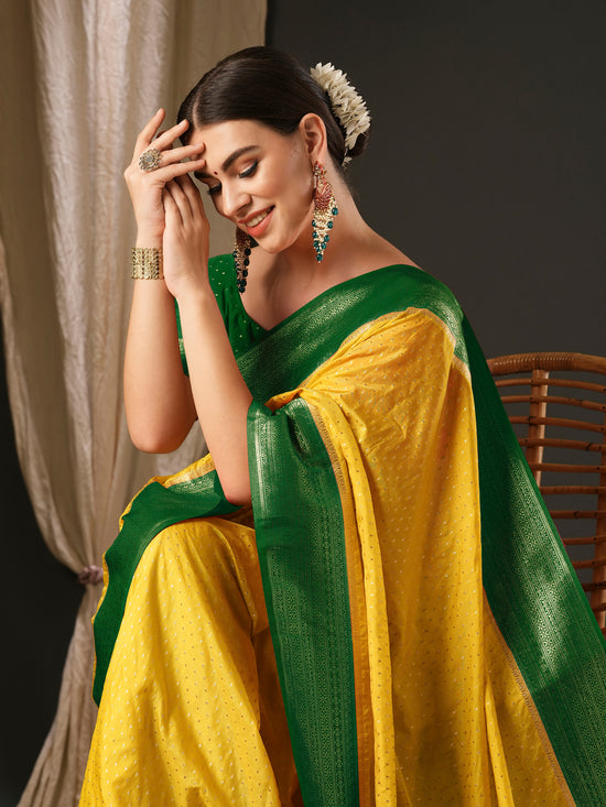 Saree Mall Women's  Blend Yellow Woven Design Designer Saree With Blouse Piece-YARYA309