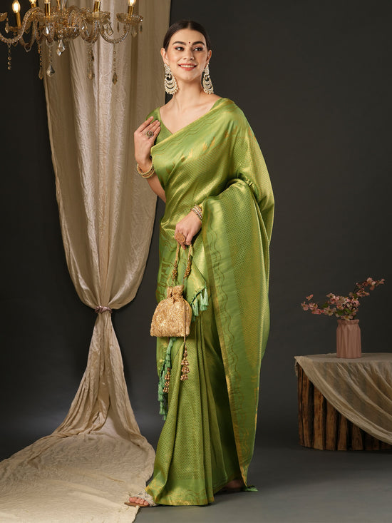 Saree Mall Women's  Blend Light Green Woven Design Designer Saree With Blouse Piece-YARYA603