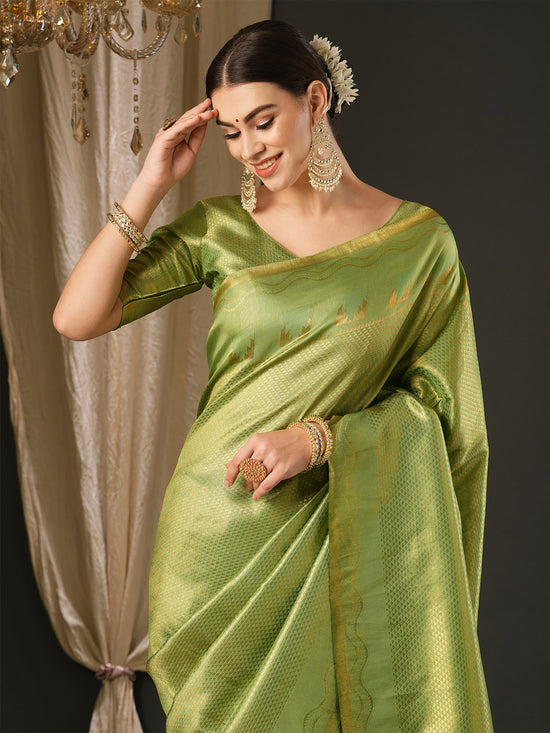 Saree Mall Women's  Blend Light Green Woven Design Designer Saree With Blouse Piece-YARYA603