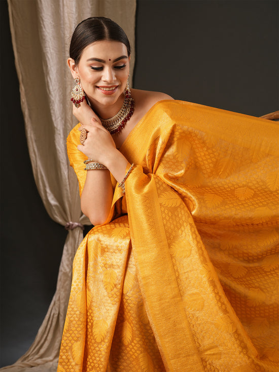 Saree Mall Women's  Blend Yellow Woven Design Designer Saree With Blouse Piece-YARYA604