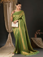 Saree Mall Women's  Blend Green Woven Design Designer Saree With Blouse Piece-YARYA605