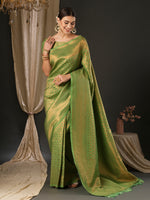 Saree Mall Women's  Blend Green Woven Design Designer Saree With Blouse Piece-YARYA605