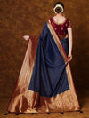 Saree Mall Women's Georgette Navy Blue Woven Design Designer Saree With Blouse Piece-YARYAPRM102