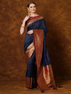 Saree Mall Women's Georgette Navy Blue Woven Design Designer Saree With Blouse Piece-YARYAPRM102