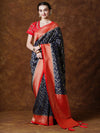 Saree Mall Women's Georgette Navy Blue Woven Design Designer Saree With Blouse Piece-YARYAPRM103