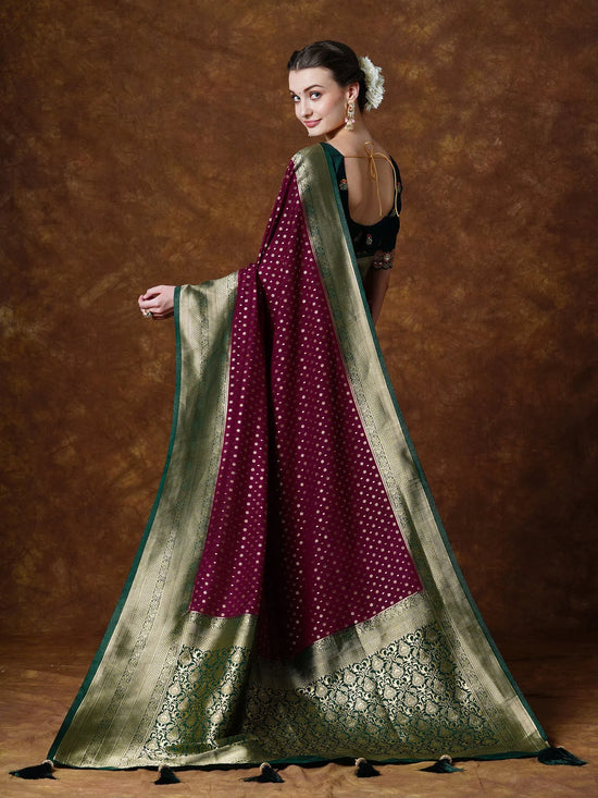 Saree Mall Women's Georgette Burgundy Woven Design Designer Saree With Blouse Piece-YARYAPRM104