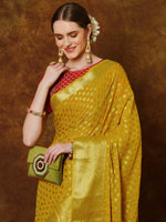 Saree Mall Women's Georgette Yellow Woven Design Designer Saree With Blouse Piece-YARYAPRM105