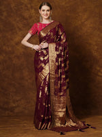 Saree Mall Women's Georgette Burgundy Woven Design Designer Saree With Blouse Piece-YARYAPRM107