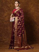 Saree Mall Women's Georgette Burgundy Woven Design Designer Saree With Blouse Piece-YARYAPRM107