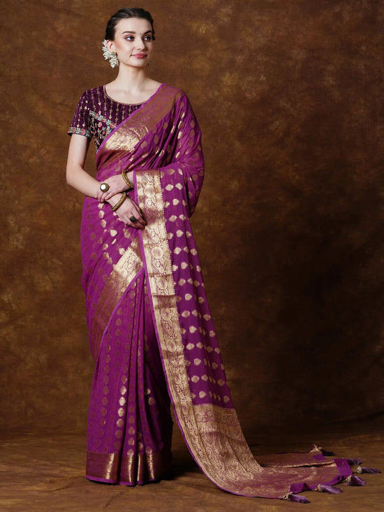 Saree Mall Women's Georgette Mauve Woven Design Designer Saree With Blouse Piece-YARYAPRM111