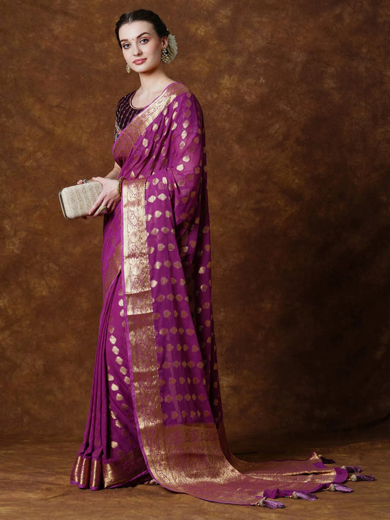 Saree Mall Women's Georgette Mauve Woven Design Designer Saree With Blouse Piece-YARYAPRM111