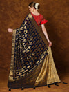 Saree Mall Women's Georgette Navy Blue Woven Design Designer Saree With Blouse Piece-YARYAPRM112